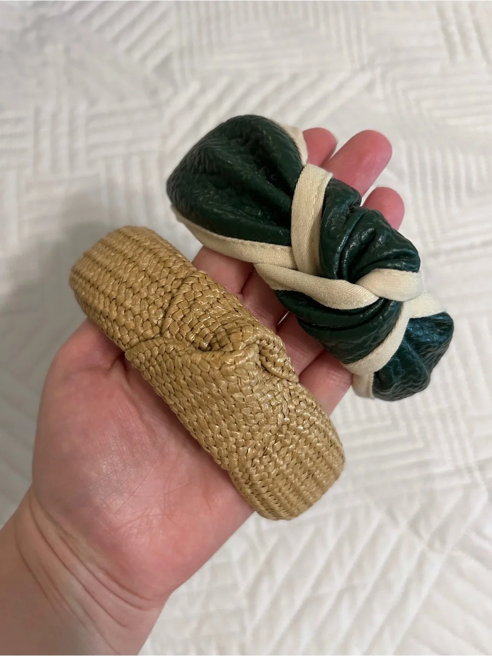 Woven Tan Padded Headband & Green Knotted Accent Headband Set